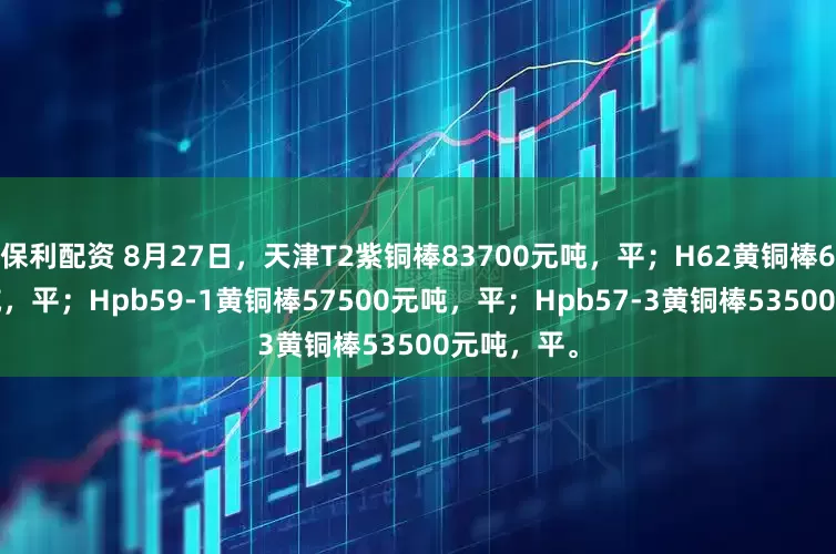 保利配资 8月27日，天津T2紫铜棒83700元吨，平；H62黄铜棒66400元吨，平；Hpb59-1黄铜棒57500元吨，平；Hpb57-3黄铜棒53500元吨，平。
